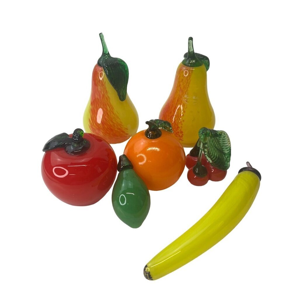 Royal Gallery Hand Blown Glass Fruit 7 PCS Sculptural Fruit Decor Paper Weight M
